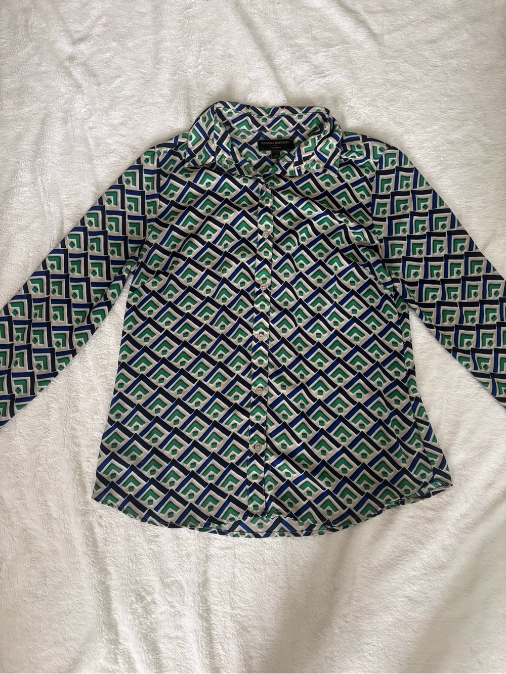 Banana Republic Geometric Print Button-Up Blouse - Blue & Green